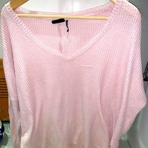 UO Out from Under Pink Waffle Thermal V-neck